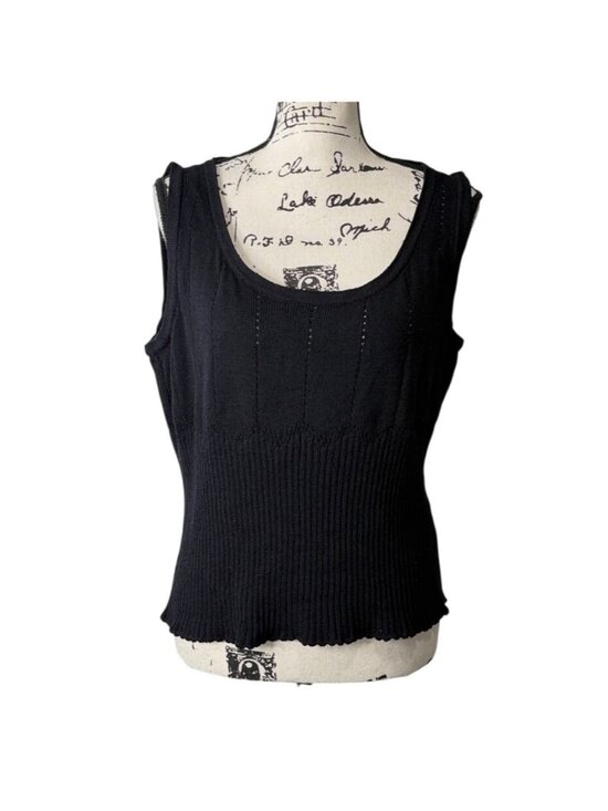 St. John Sweaters - St. John Sport Marie Gray Womens XL Knit Ribbed Tank Top Sleeveless Black